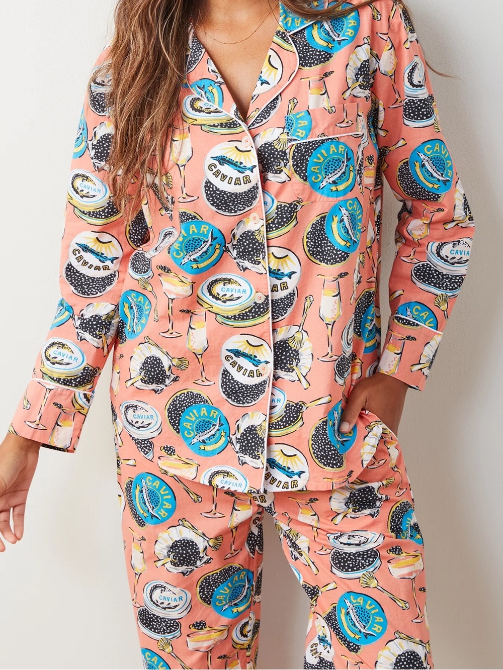 Printfresh Long PJ Set in Champagne & Caviar Large EUC 🥂